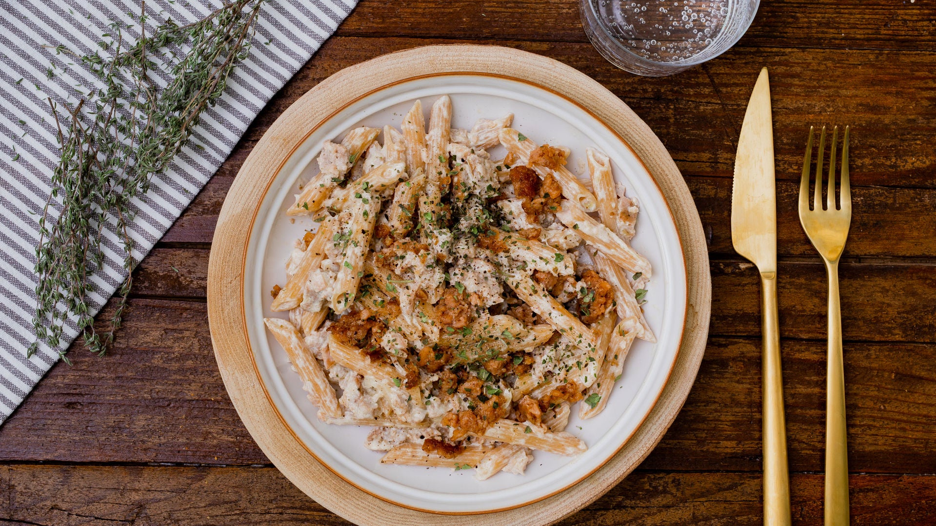 Pasta with cream and sausage