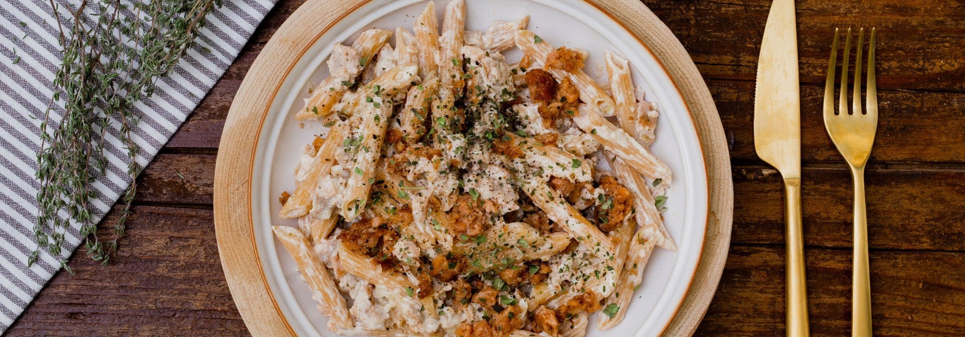 Pasta with cream and sausage